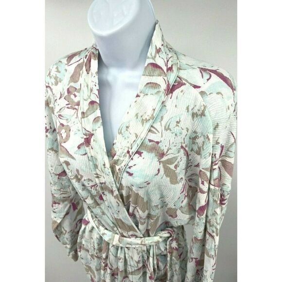 Soft Surroundings Long Robe Size S Gauzy Cotton Blend Floral Pockets Belt - Picture 14 of 16